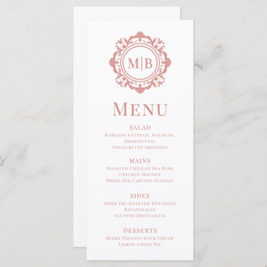  Bloemen Monogram Huwelijk Elegant Roos Goud Menu (Voorkant / Achterkant)