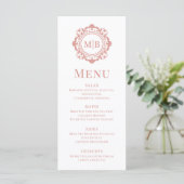 Bloemen Monogram Huwelijk Elegant Roos Goud Menu (Staand voorkant)