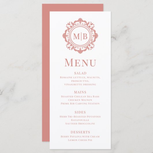  Bloemen Monogram Huwelijk Elegant Roos Goud Menu (Voorkant / Achterkant)