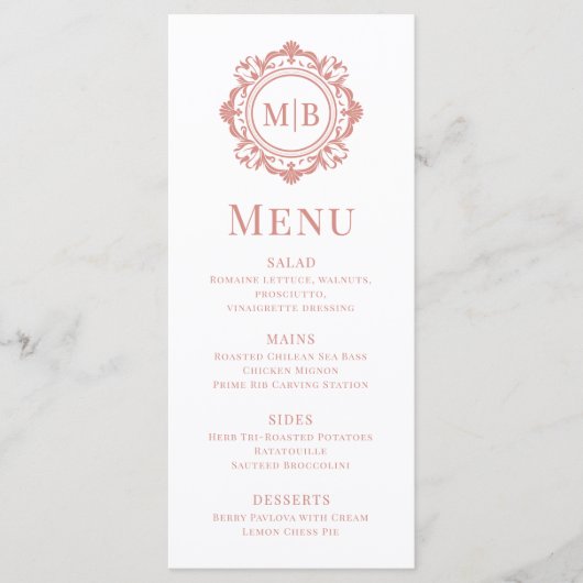  Bloemen Monogram Huwelijk Elegant Roos Goud Menu (Voorkant)