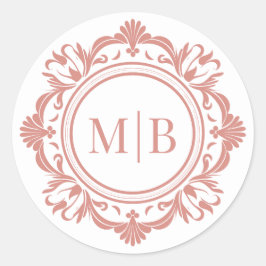  Bloemen Monogram Huwelijk Elegant Roos Goud Ronde Sticker