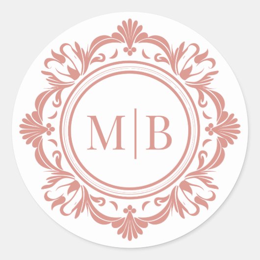  Bloemen Monogram Huwelijk Elegant Roos Goud Ronde Sticker (Voorkant)