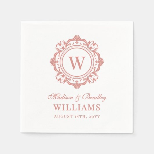  Bloemen Monogram Huwelijk Elegant Roos Goud Servet (Voorkant)