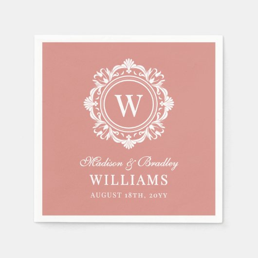  Bloemen Monogram Huwelijk Elegant Roos Goud Servet (Voorkant)