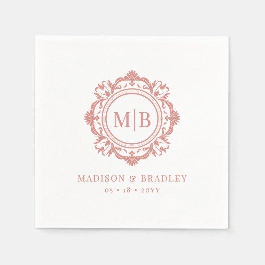  Bloemen Monogram Huwelijk Elegant Roos Goud Servet (Voorkant)