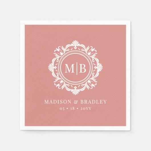  Bloemen Monogram Huwelijk Elegant Roos Goud Servet (Voorkant)