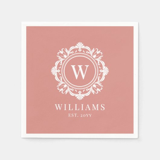  Bloemen Monogram Huwelijk Elegant Roos Goud Servet (Voorkant)