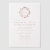 Bloemen Monogram Huwelijk Elegant Roos Goud Vellum Uitnodigingen (Voorkant)