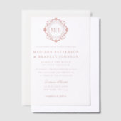 Bloemen Monogram Huwelijk Elegant Roos Goud Vellum Uitnodigingen (Offset)