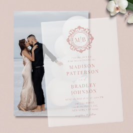 Bloemen Monogram Huwelijk Elegant Vellum Invi Uitnodigingen