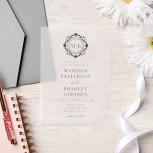 Bloemen Monogram Huwelijk Elegant Vellum Uitnodigingen