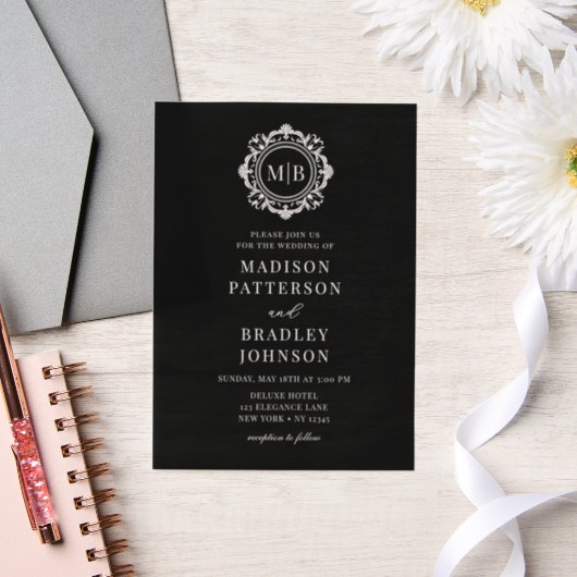 Bloemen Monogram Huwelijk Elegant Vellum Uitnodigingen (Huwelijk)