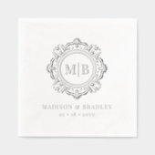  Bloemen Monogram Huwelijk Elegant Zilver Folie Servetten (Voorkant)