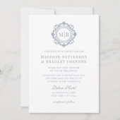  Bloemen Monogram Huwelijk Elegant Zilver Kaart (Voorkant)