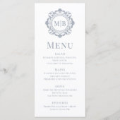  Bloemen Monogram Huwelijk Elegant Zilver Menu (Voorkant)