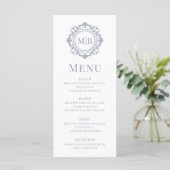 Bloemen Monogram Huwelijk Elegant Zilver Menu (Staand voorkant)