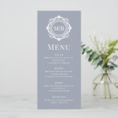  Bloemen Monogram Huwelijk Elegant Zilver Menu (Staand voorkant)