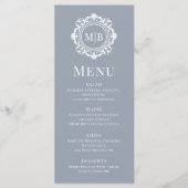  Bloemen Monogram Huwelijk Elegant Zilver Menu (Voorkant)