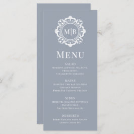 Bloemen Monogram Huwelijk Elegant Zilver Menu