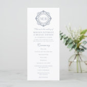Bloemen Monogram Huwelijk Elegant Zilver Programmakaart (Staand voorkant)