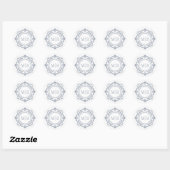 Bloemen Monogram Huwelijk Elegant Zilver Ronde Sticker (Vel)
