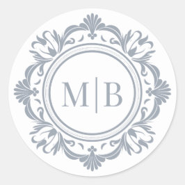 Bloemen Monogram Huwelijk Elegant Zilver Ronde Sticker