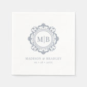  Bloemen Monogram Huwelijk Elegant Zilver Servet (Voorkant)