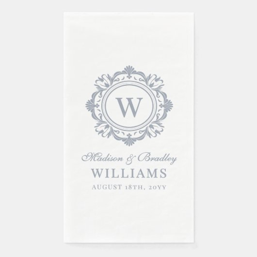  Bloemen Monogram Huwelijk Elegant Zilver Servet (Voorkant)