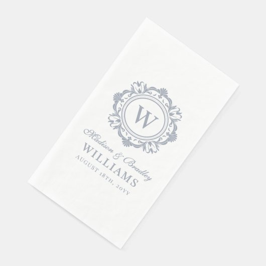  Bloemen Monogram Huwelijk Elegant Zilver Servet (Hoek)