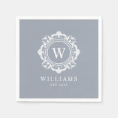  Bloemen Monogram Huwelijk Elegant Zilver Servet (Voorkant)