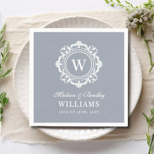 Bloemen Monogram Huwelijk Elegant Zilver Servet