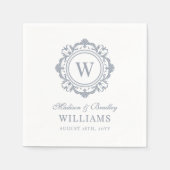  Bloemen Monogram Huwelijk Elegant Zilver Servet (Voorkant)