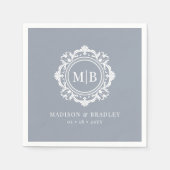  Bloemen Monogram Huwelijk Elegant Zilver Servet (Voorkant)