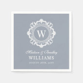  Bloemen Monogram Huwelijk Elegant Zilver Servet (Voorkant)