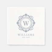 Bloemen Monogram Huwelijk Elegant Zilver Servet (Voorkant)