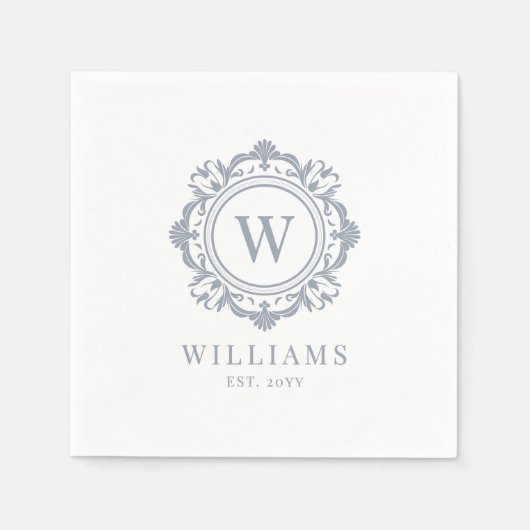  Bloemen Monogram Huwelijk Elegant Zilver Servet (Voorkant)