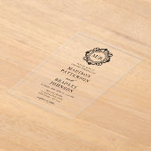 Bloemen Monogram Huwelijk Elegant Zwart Acryl Uitnodigingen (Laagn)