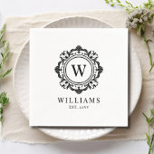  Bloemen Monogram Huwelijk Elegant Zwart Servet