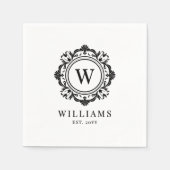 Bloemen Monogram Huwelijk Elegant Zwart Servet (Voorkant)