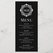 Bloemen Monogram Huwelijk Elegant Zwart Wit Menu (Voorkant)