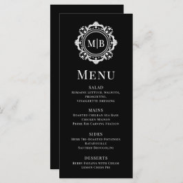  Bloemen Monogram Huwelijk Elegant Zwart Wit Menu