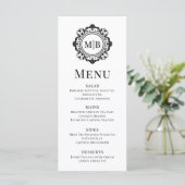  Bloemen Monogram Huwelijk Elegant Zwart Wit Menu (Staand voorkant)