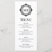 Bloemen Monogram Huwelijk Elegant Zwart Wit Menu (Voorkant)