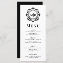 Bloemen Monogram Huwelijk Elegant Zwart Wit Menu