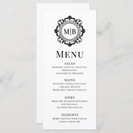  Bloemen Monogram Huwelijk Elegant Zwart Wit Menu