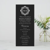  Bloemen Monogram Huwelijk Elegant Zwart Wit Programmakaart (Staand voorkant)