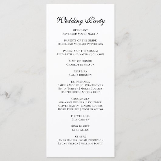  Bloemen Monogram Huwelijk Elegant Zwart Wit Programmakaart (Achterkant)