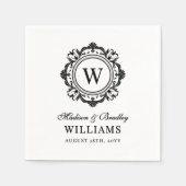  Bloemen Monogram Huwelijk Elegant Zwart Wit Servet (Voorkant)