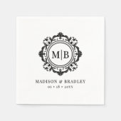 Bloemen Monogram Huwelijk Elegant Zwart Wit Servet (Voorkant)