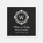  Bloemen Monogram Huwelijk Elegant Zwart Wit Servet (Voorkant)